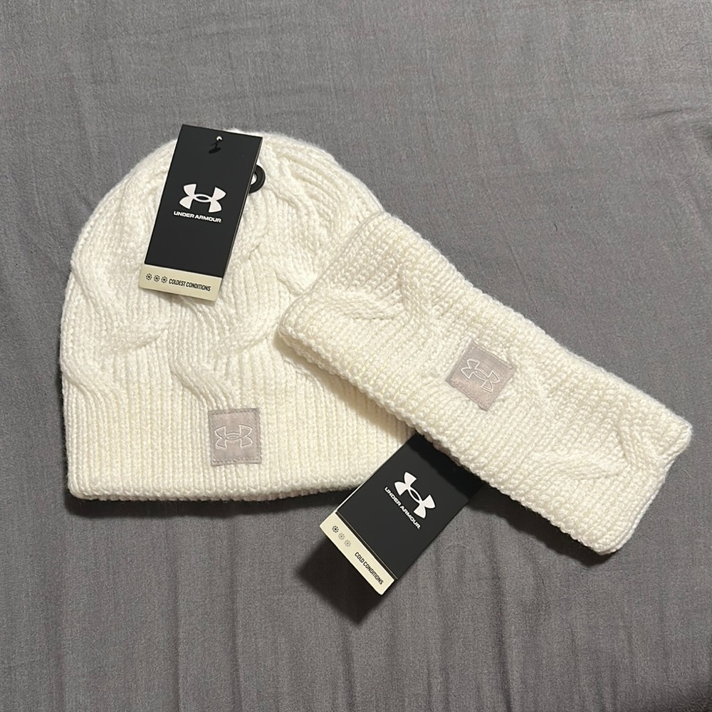Under Armour Women’s Cable Knit Beanie and Headband Bundle NWT